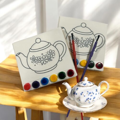 Set of 6 paint your own cookies with teapots on the cookies